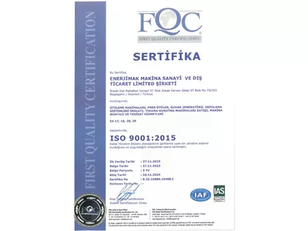 ENERJİMAK MAKİNA ISO 9001:2015